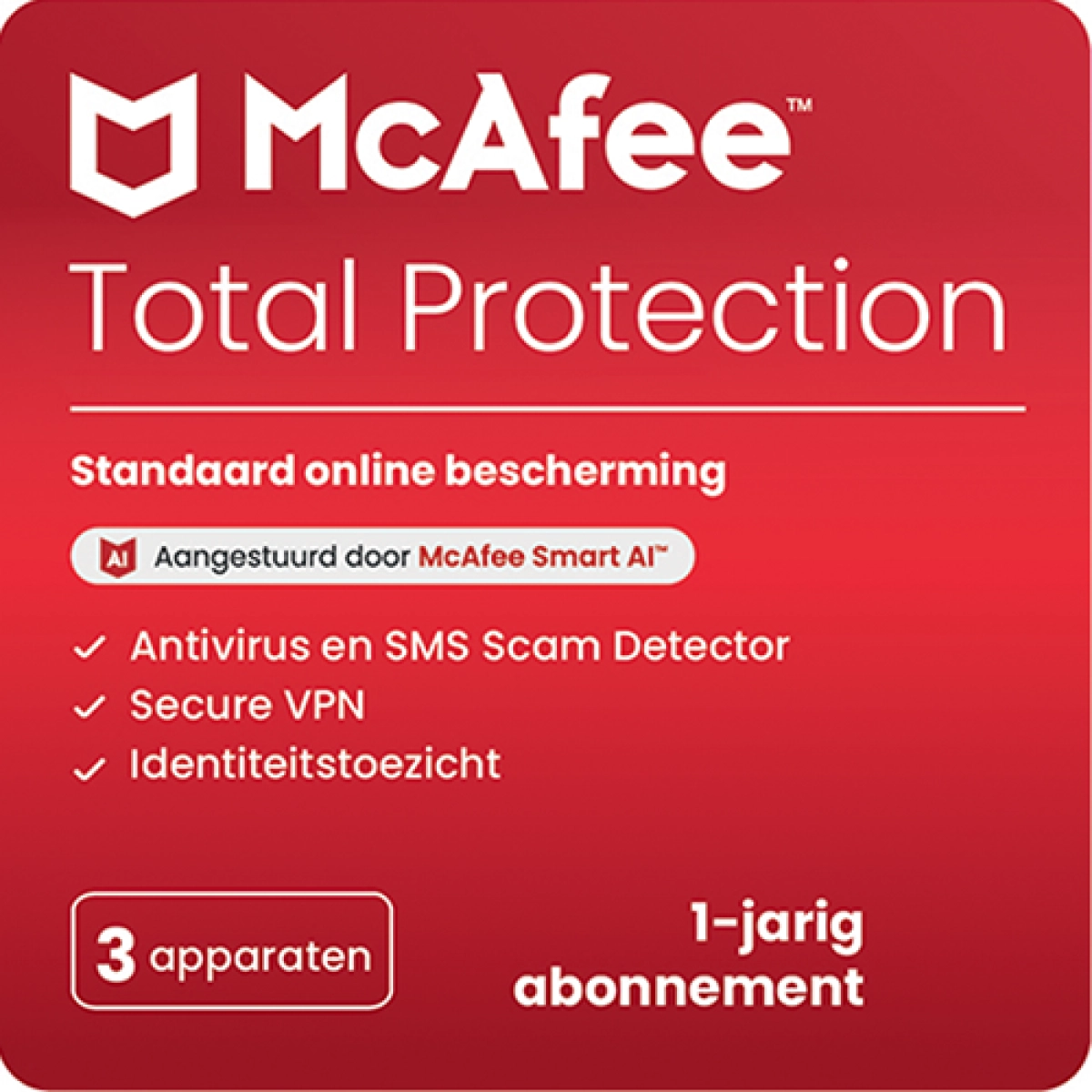 McAfee Total Protection 2026 licentie voor 3 apparaten Windows Mac Android iOS - Variakeys.nl
