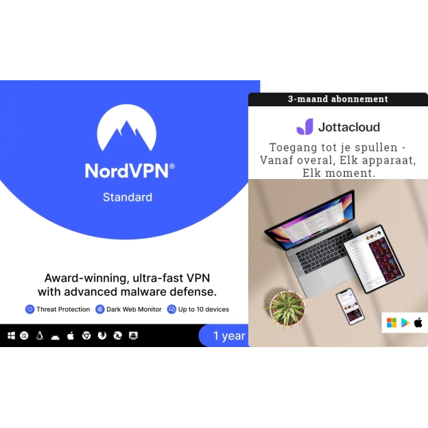NordVPN Standard 10 apparaten 1 Jaar + Jottacloud Personal Unlimited 3 Maanden