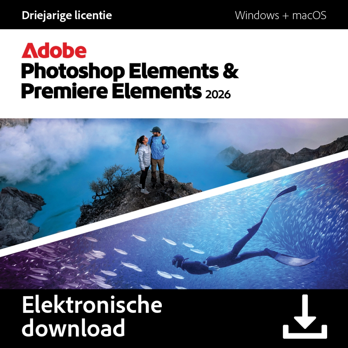 Adobe Photoshop Elements 2026 foto- en videobewerking suite voor Windows en MacOS bij Variakeys.nl
