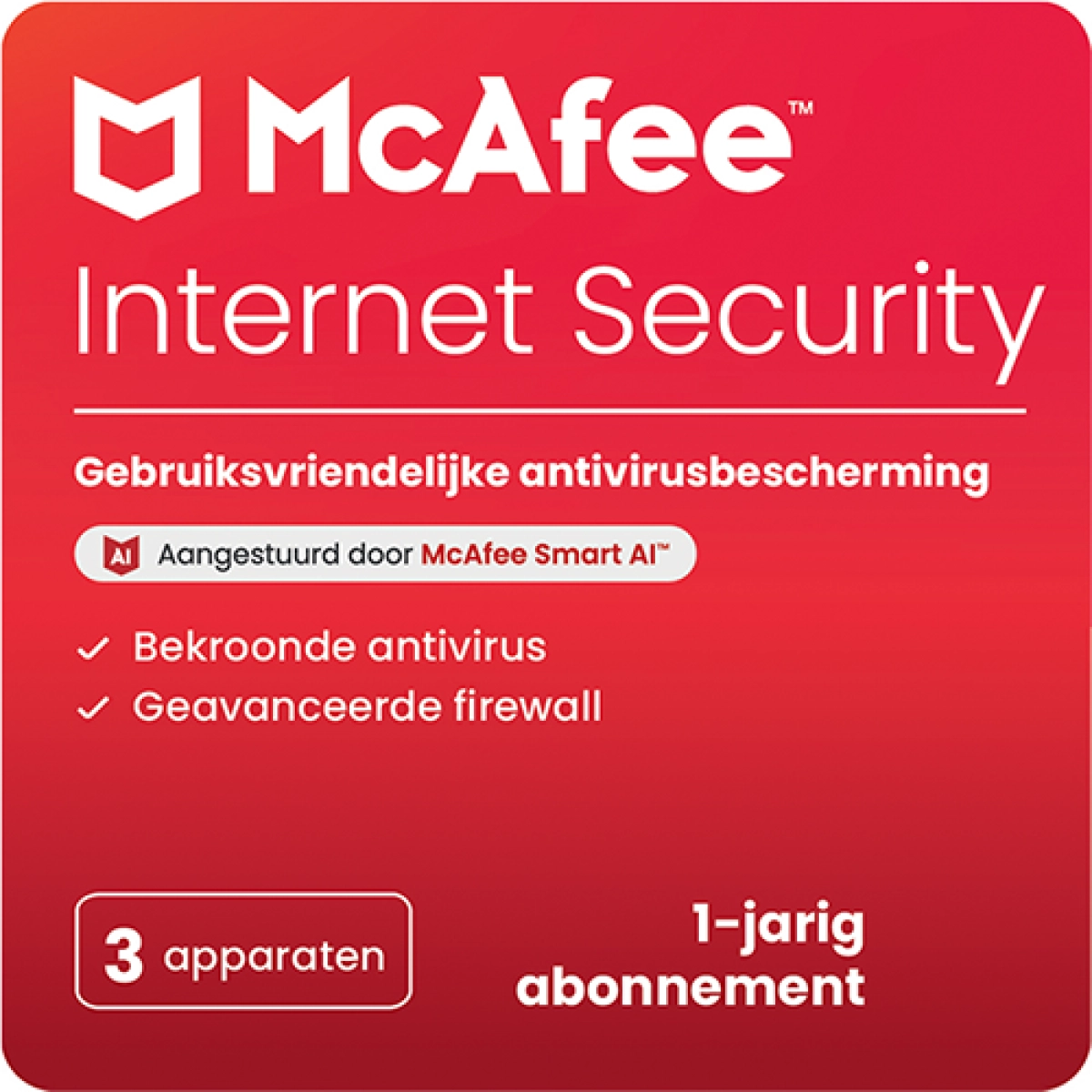 McAfee Internet Security 2026 voor 3 apparaten, compatibel met Windows, Mac, Android en iOS bij Variakeys.nl