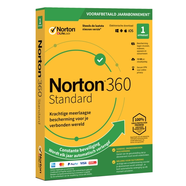 Norton 360 Standaard | 1 Apparaat | 1 Jaar | 2025 | 10 GB Cloud Opslag