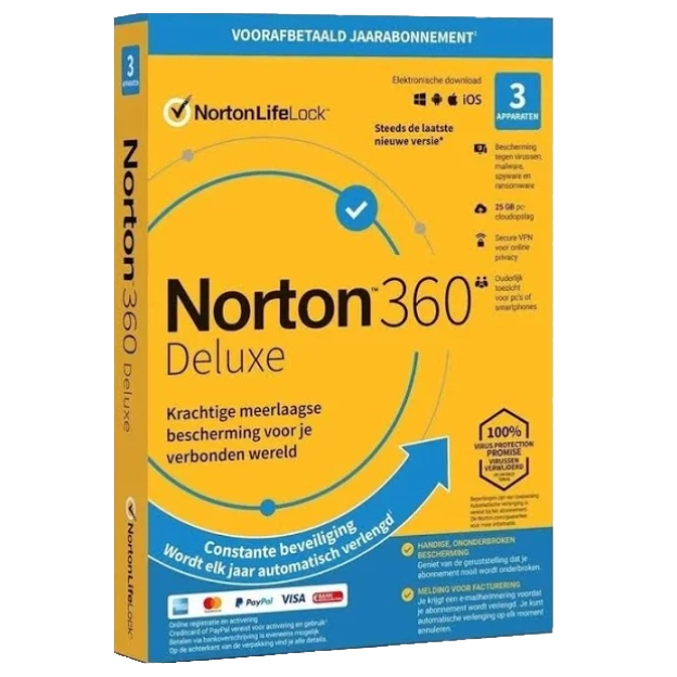 Norton 360 Deluxe | 3 Apparaten | 1 Jaar | 2025 | 25 GB Cloud Opslag