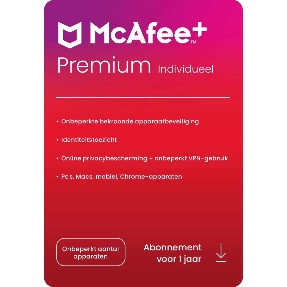 McAfee Total Protection 2026 antivirussoftware voor 1 apparaat, 1 jaar bescherming op Windows, Mac, Android en iOS - Variakey