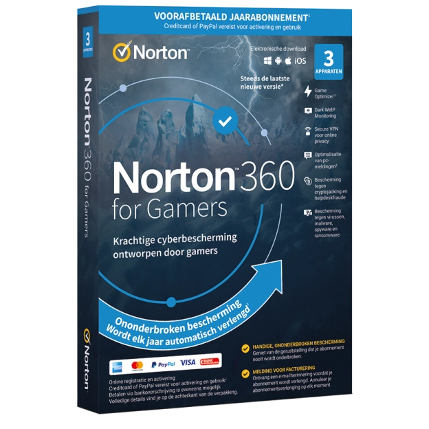 Norton 360 voor Gamers | 3 Apparaten | 1 Jaar | 2025 | 50 GB Cloud Opslag