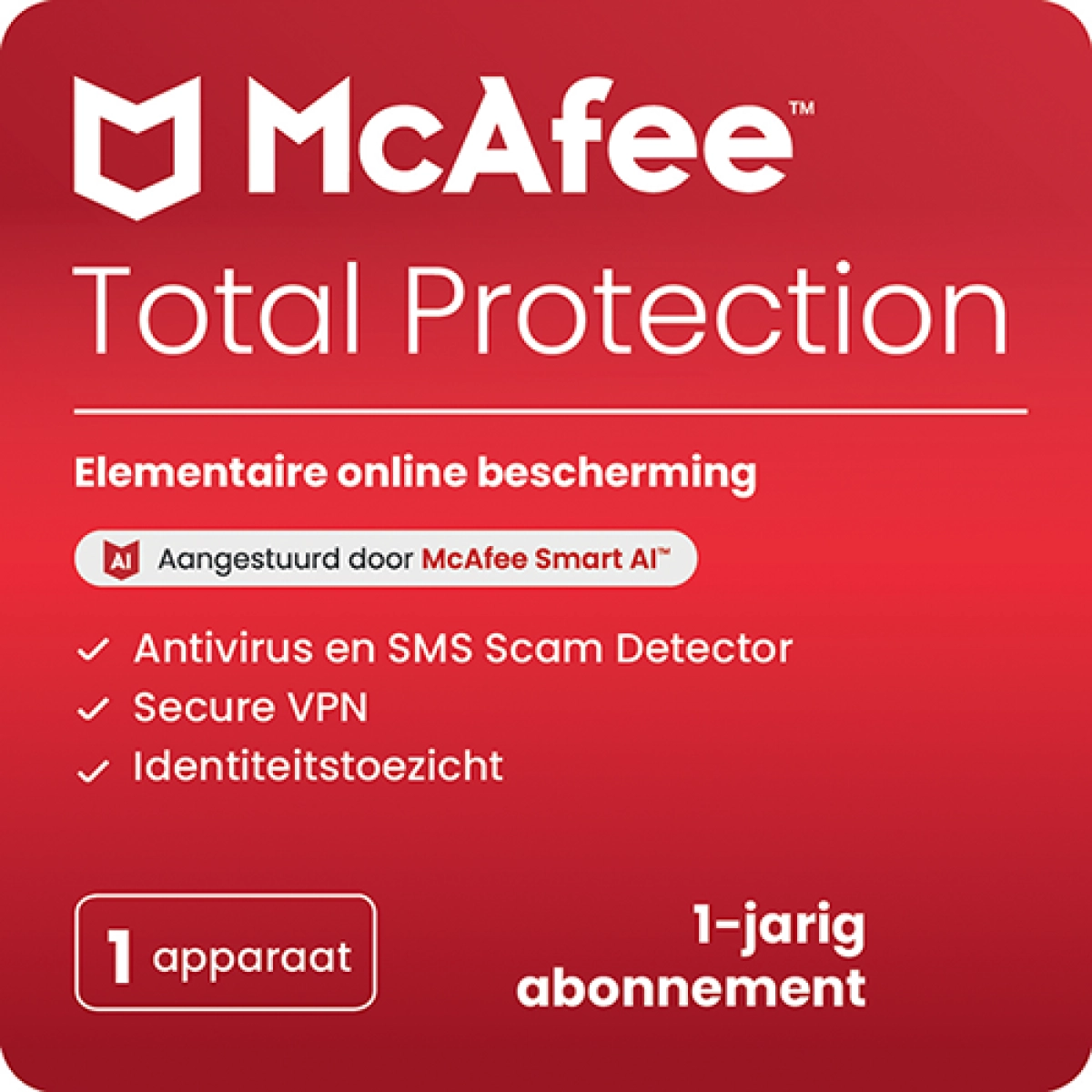 McAfee Total Protection 2026 licentie voor 1 apparaat 1 jaar Windows Mac Android iOS - Variakeys.nl
